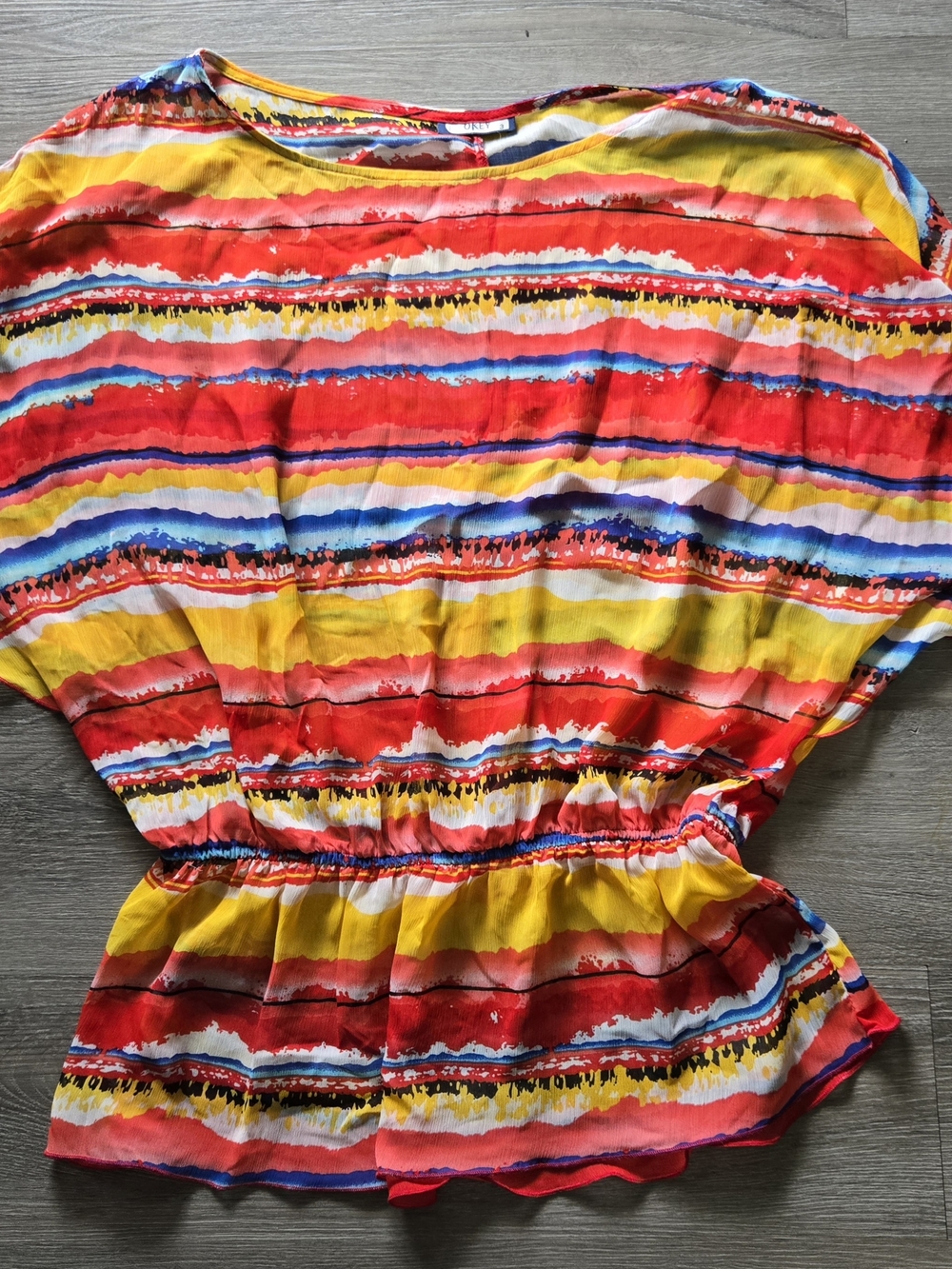 Sheer Colorful Blouse Size 3 | Flowy Dolman Sleeve Statement Top